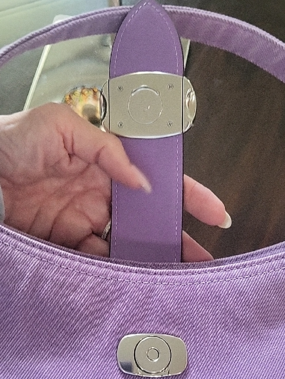 Coach Purple Denim Shoulder Bag with Leather Trim - Picture 9 of 13